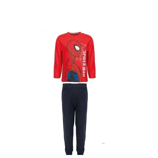 Pijama copii, cu maneca lunga, 100% bumbac, rosu negru, Spiderman, Marvel Engros