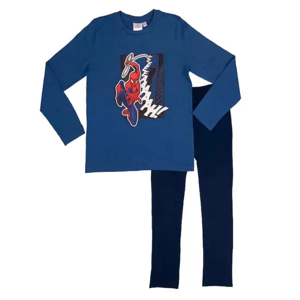 Pijama copii, cu maneca lunga, albastru, 100% bumbac, Spiderman Engros