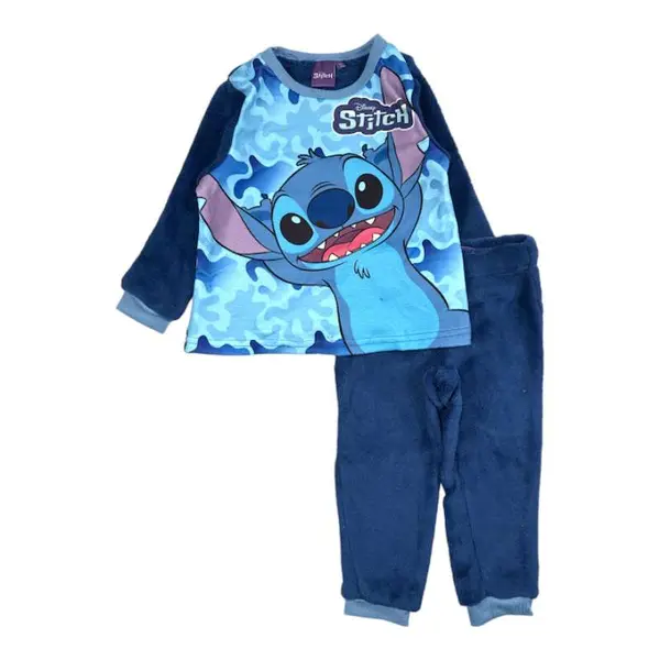 Pijama copii, cu maneca lunga, cocolino, albastru, Stitch Engros
