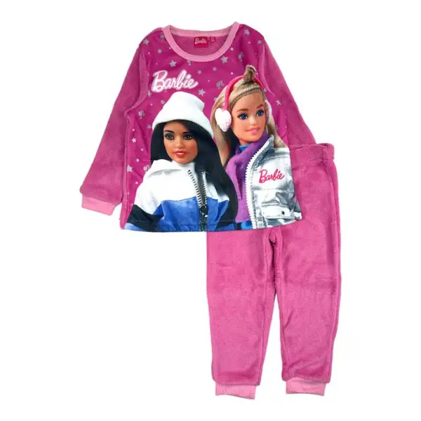 Pijama copii, cu maneca lunga, cocolino, fucsia, Barbie Engros