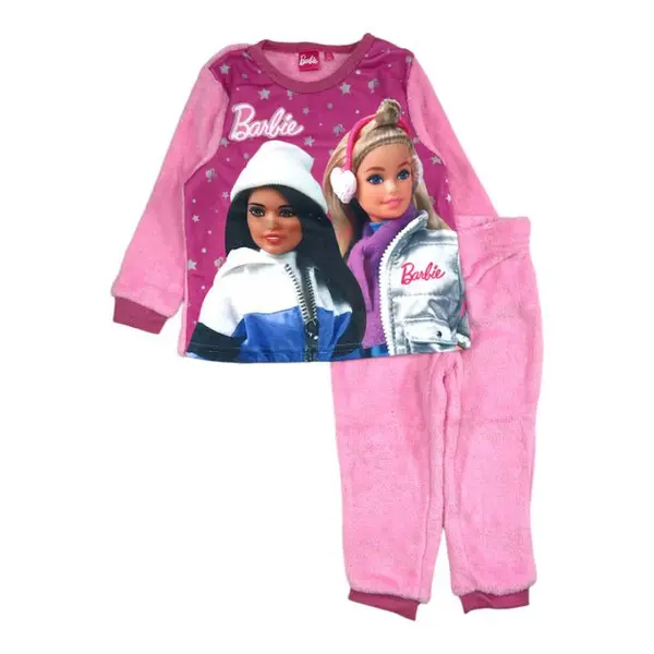 Pijama copii, cu maneca lunga, cocolino, roz, Barbie Engros