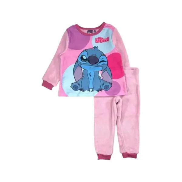 Pijama copii, cu maneca lunga, cocolino, roz, Stitch Engros