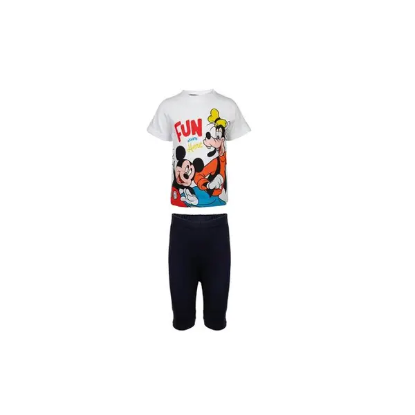 Pijama copii, cu maneca scurta, 100% bumbac, alb albastru, Mickey Mouse, Disney, spi220 Engros