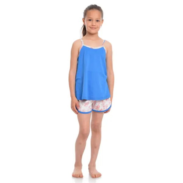 Pijama de vara fete AV2237 albastru/alb floral, Andana | marimea 38 (11/12 ani)