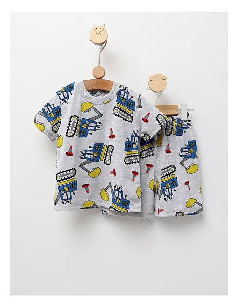 Pijama de vara gri-albastru Excavatoare
