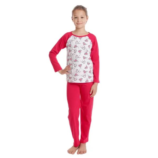Pijama fete AT2435 rosu/gri inimioare, Andana | marimea 40 (13/14 ani)