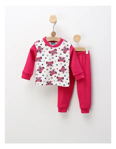 Pijama Love Cats, alb-ciclam