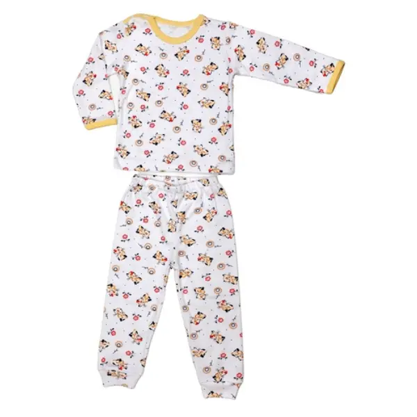 Pijama maneca lunga RB11 alb/imprimeu pisicute, Rombaby | 2/3 ani