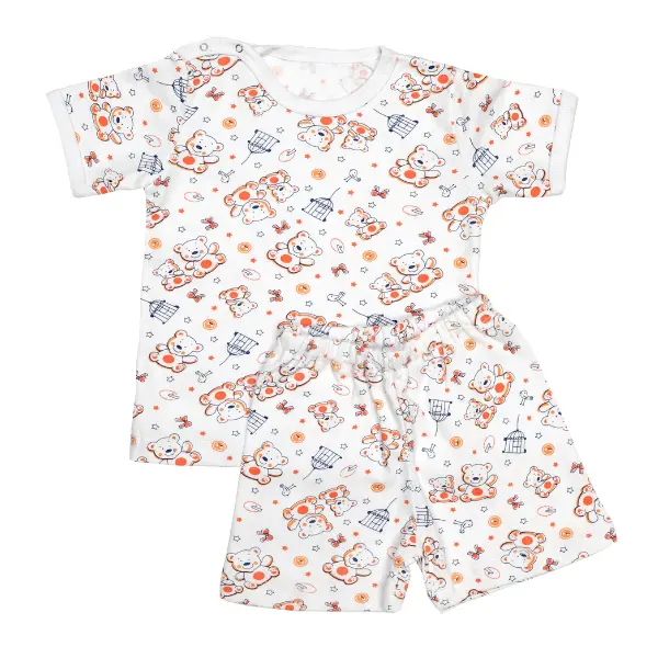 Pijama maneca scurta RB06 alb/imprimeu ursuleti, Rombaby | 1/2 ani
