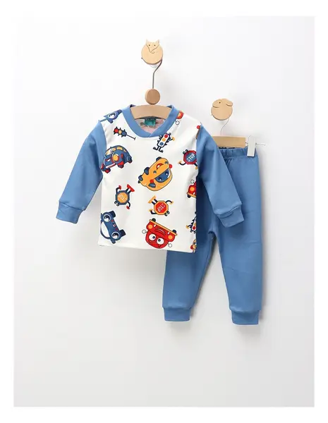 Pijama Masinute in Intersectie, alb-albastru