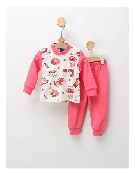 Pijama Meow Cats, alb-roz