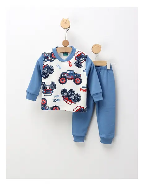 Pijama Monster Truck, alb-albastru