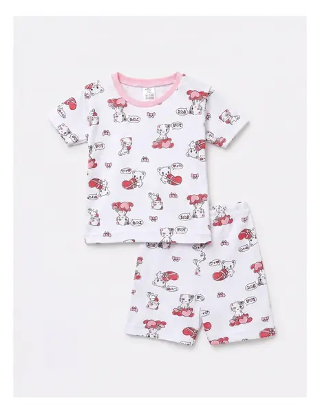 Pijama MS imprimata Love Cats rosu-roz