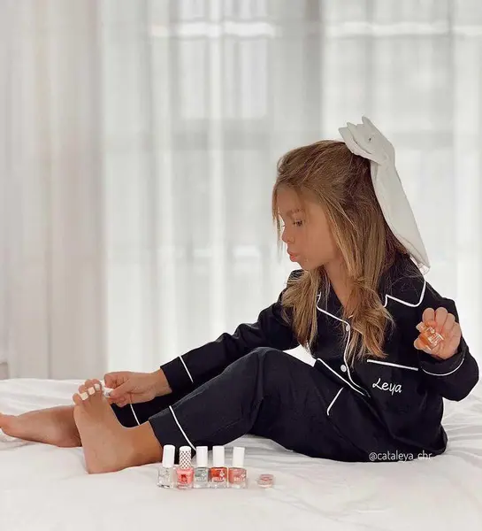 Pijama neagra model clasic din poplin pentru copii - Personalizare Broderie