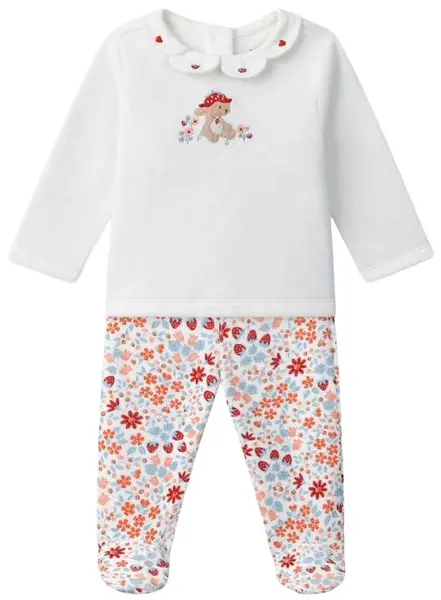 Pijama pentru bebeluși Sergent Major - Cu broderie, iepuraș și imprimeu floral, 18 m