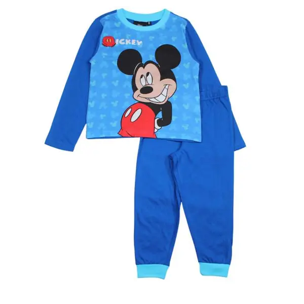 Pijamale copii cu maneca lunga, 100% bumbac, albastru, Smile, Mickey Mouse Engros