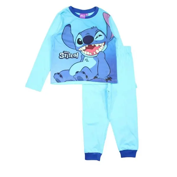 Pijamale copii cu maneca lunga, 100% bumbac, albastru, Stitch, Disney Engros