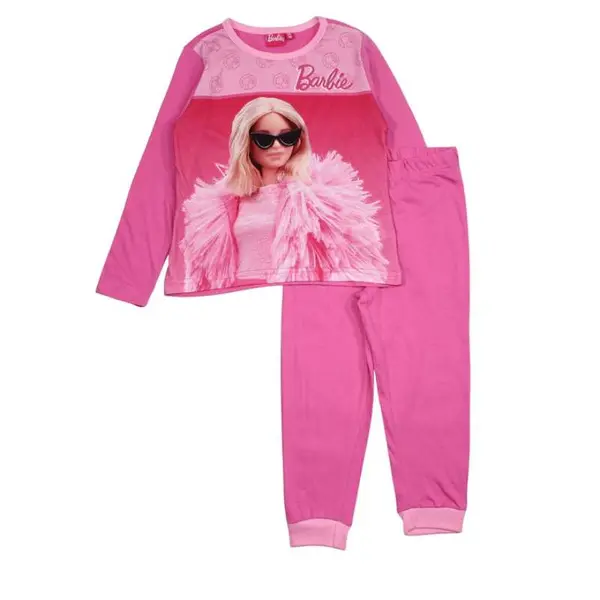 Pijamale copii cu maneca lunga, 100% bumbac, fucsia, Barbie Engros