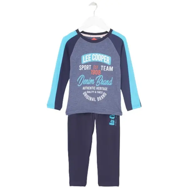 Pijamale copii cu maneca lunga, albastru, cu buzunare laterale, bumbac, Lee Cooper Engros