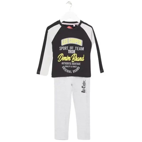 Pijamale copii cu maneca lunga, gri, cu buzunare laterale, 100% bumbac, Lee Cooper Engros