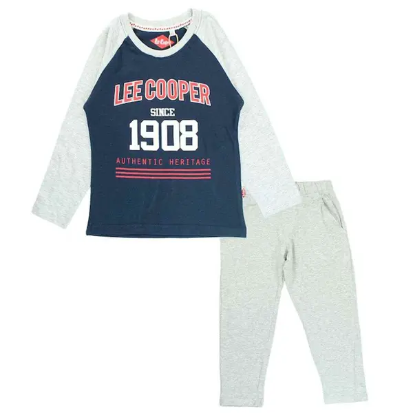 Pijamale copii cu maneca lunga, gri, cu buzunare laterale, bumbac, Lee Cooper Engros