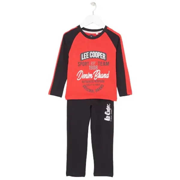 Pijamale copii cu maneca lunga, rosu, cu buzunare laterale, 100% bumbac, Lee Cooper Engros