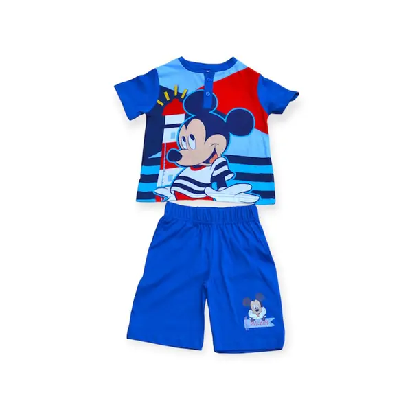Pijamale copii cu maneca scurta, 100% bumbac, albastru, Happy, Mickey Mouse Engros