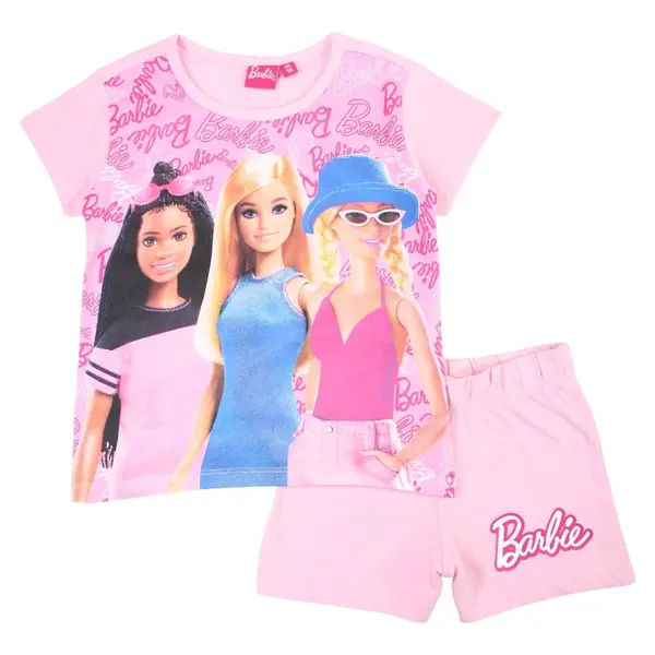 Pijamale copii cu maneca scurta, 100% bumbac, multicolor, Happy Days, Barbie Engros