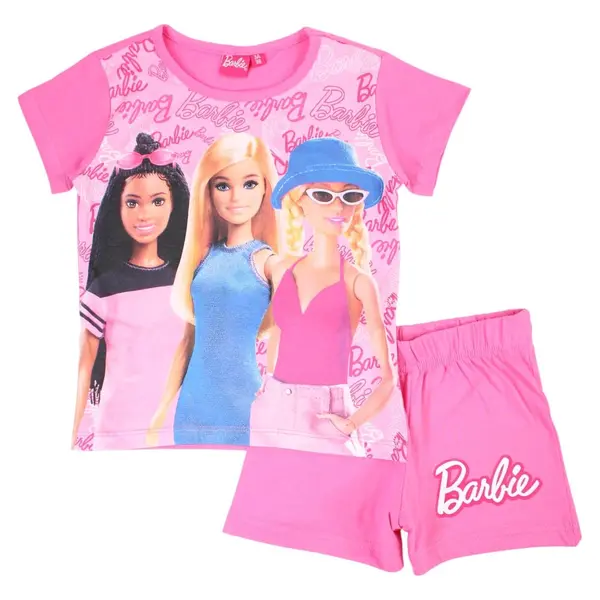 Pijamale copii cu maneca scurta, 100% bumbac, multicolor, Happy, Barbie Engros