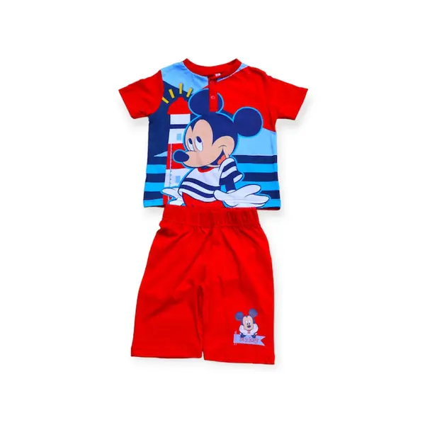 Pijamale copii cu maneca scurta, 100% bumbac, rosu, Happy, Mickey Mouse Engros