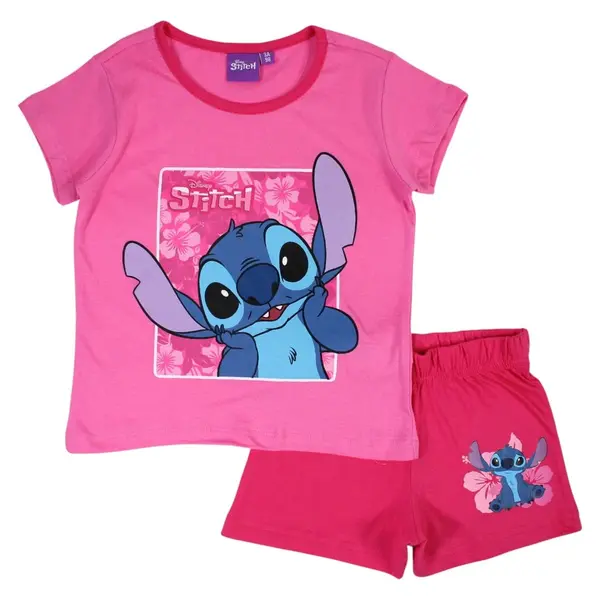 Pijamale copii cu maneca scurta, 100% bumbac, roz, Happy Days, Stitch Engros