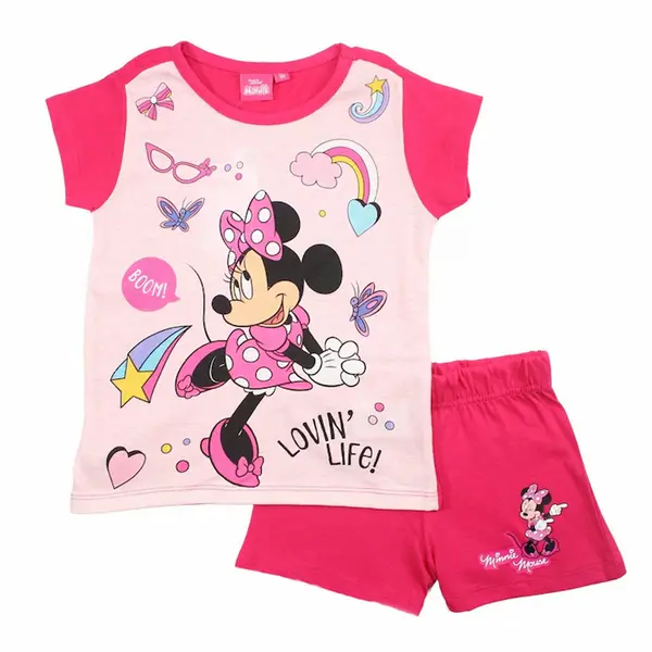 Pijamale copii cu maneca scurta, bumbac, multicolor, Boom, Minnie Mouse, Disney Engros