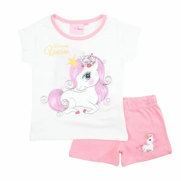 Pijamale copii cu maneca scurta, bumbac, multicolor, Princess Unicorn Engros