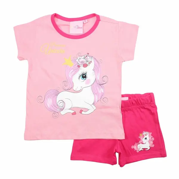 Pijamale copii cu maneca scurta, bumbac, multicolor, Unicorn Engros