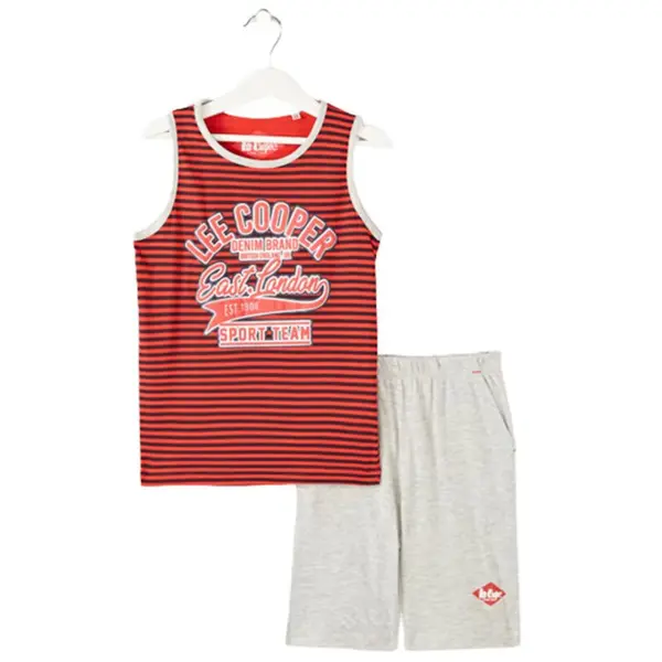 Pijamale copii, rosu, cu buzunare laterale, 100% bumbac, Lee Cooper Engros