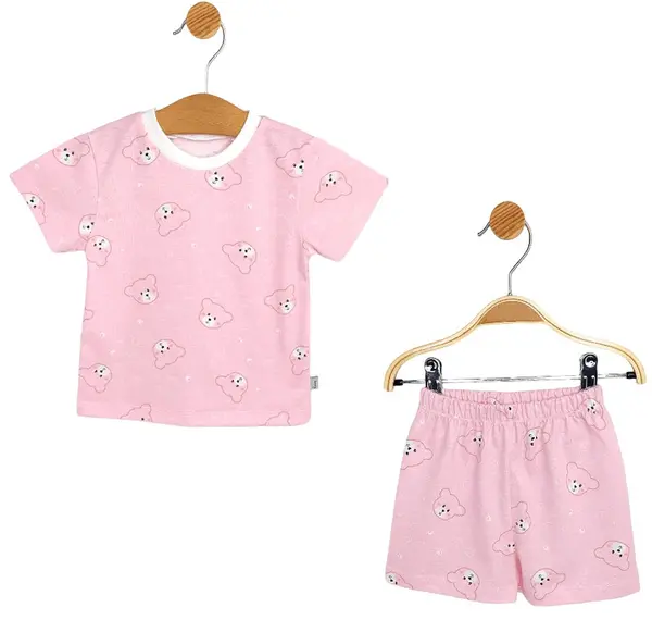 Pijamale pentru bebeluși cu mâneci scurte Rainy - Urs, roz, 74 cm, 6-9 luni