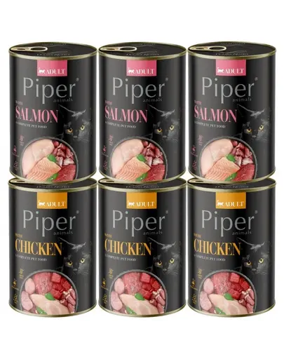 PIPER Animals Mix arome hrană pisici 6x400 g somon și pui