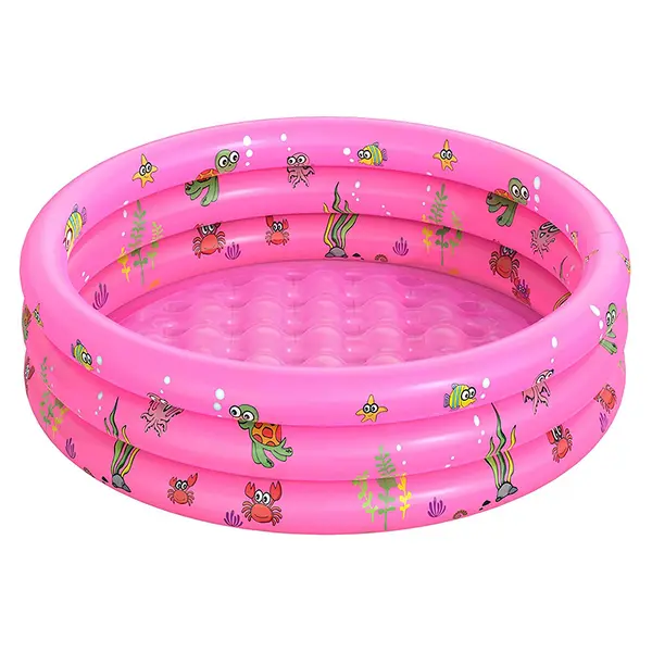 Piscina gonflabila pentru copii cu 3 inele - diametru 130 cm ( Roz )