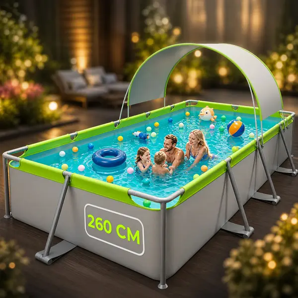 Piscină Timebox cu Umbrar – Material PVC Rezistent, Suport Țeavă Galvanizată, Montaj Rapid - Default Title