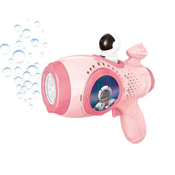 Pistol electric pentru baloane de sapun Space Gun roz cu efecte luminoase