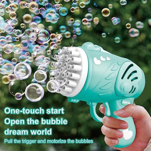 Pistol generator baloane de sapun pentru copii Malplay Green, rezerva cu solutie inclusa