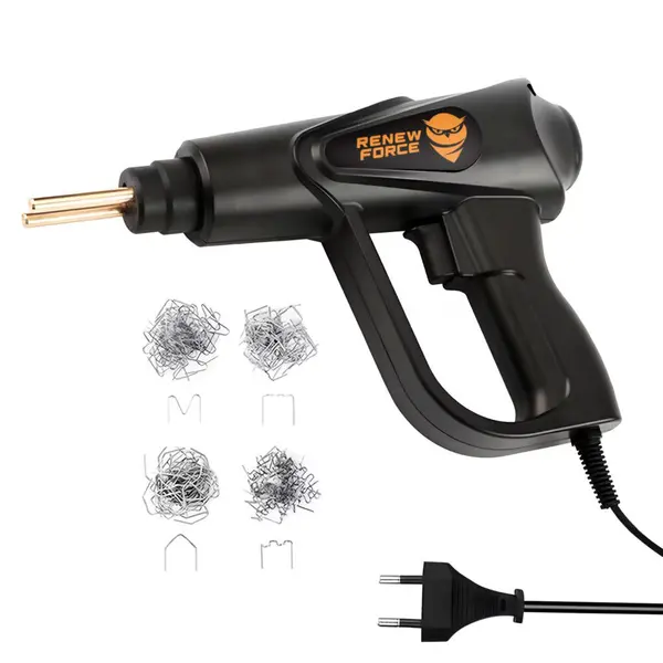 Pistol Profesional pentru lipit sudat plastic Renew Force, kit pentru repararea fisurilor din plastic, polipropilena, 200 capse de intarire, putere