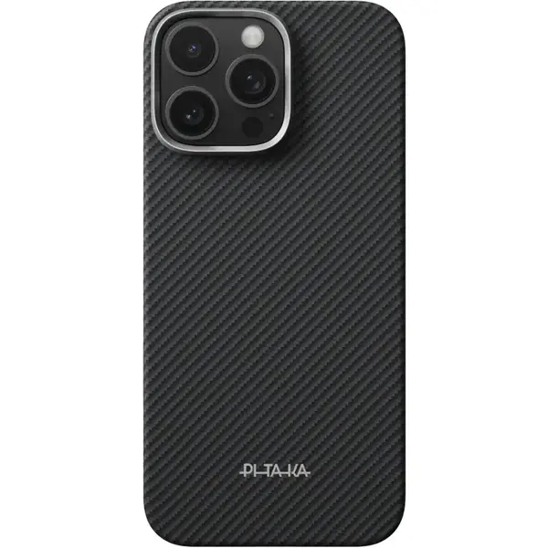 Pitaka Husa PITAKA ultra-subtire pentru iPhone 16 Pro, neagra/gri, material aramida, rezistenta la zgarieturi