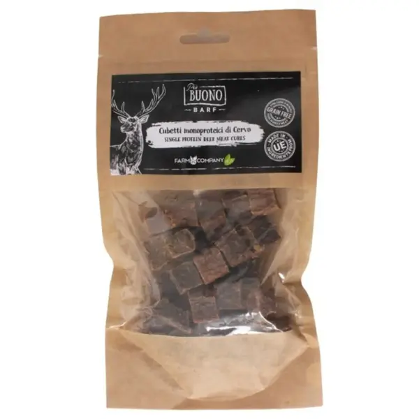 PIU BUONO Single Protein Meat Cubes, XS-XL, Căprioară, punguță recompense monoproteice BARF câini, 70g