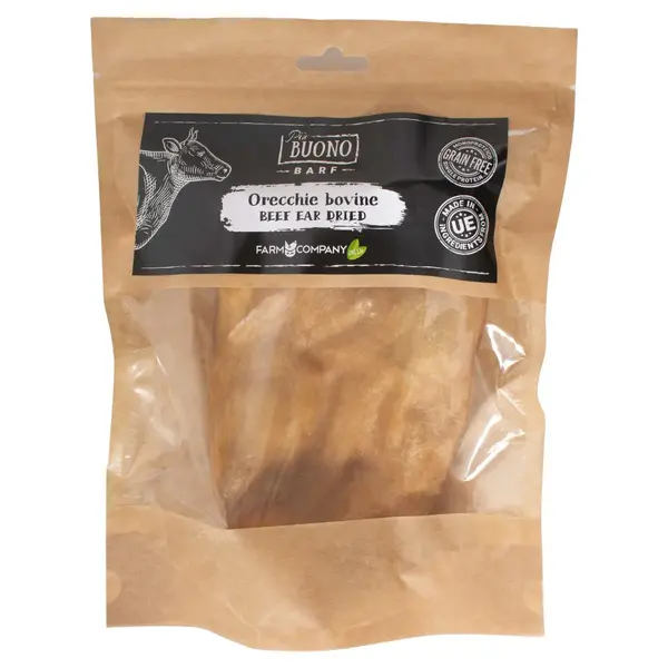 PIU BUONO Urechi de Vita Uscate, XS-XL, punguță recompense BARF câini, 50g
