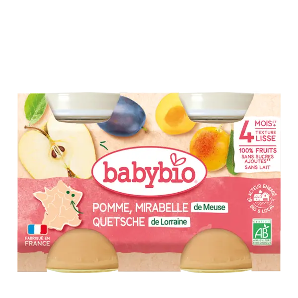 Piure bio din mere si corcoduse +4 luni, 2 x 130g, BabyBio