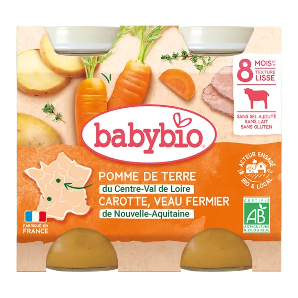 Piure de legume si vitel Bio, 2 x 200g, BabyBio