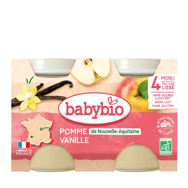Piure de mere bio 4+ luni, 2 x 130g, BabyBio