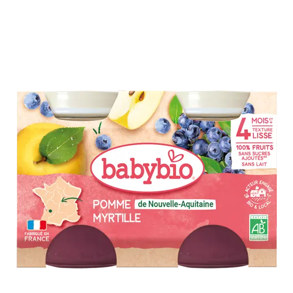 Piure de mere si afine Bio, 2 x 130g, BabyBio