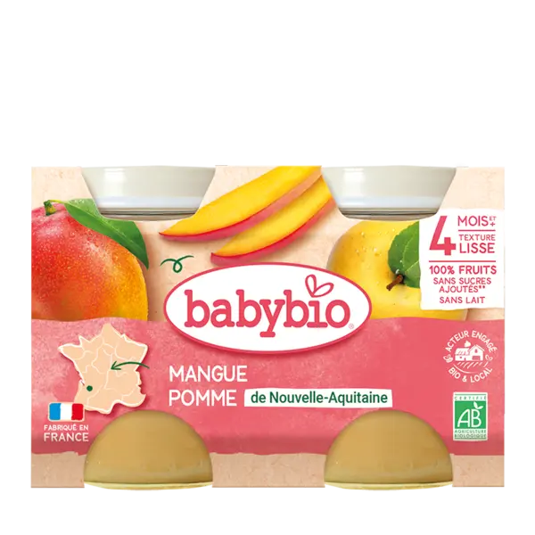 Piure de mere si mango Bio, 2 x 130g, BabyBio